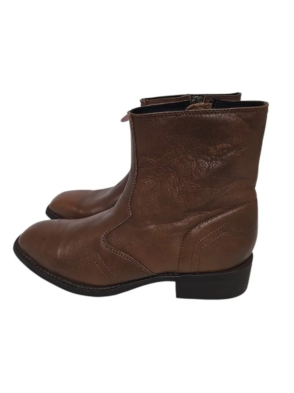 Laredo Men's Side Zip Ankle Cowboy Western Boot Leather Brown Size 9D - Picture 4 of 7